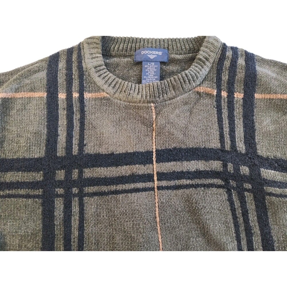 Dockers Sweater Knit Olive Green Black Striped Long Sleeve Large